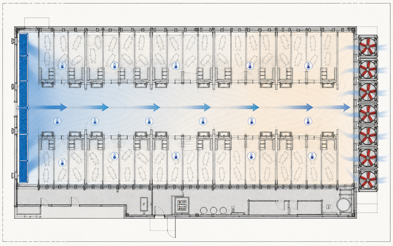 Piggery temperature control and ventilation plan